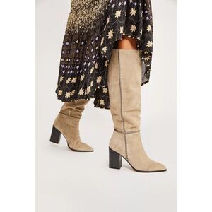 Free People Riley Whipstitch Suede Tall Heeled Boots Grey $298 Sz 39